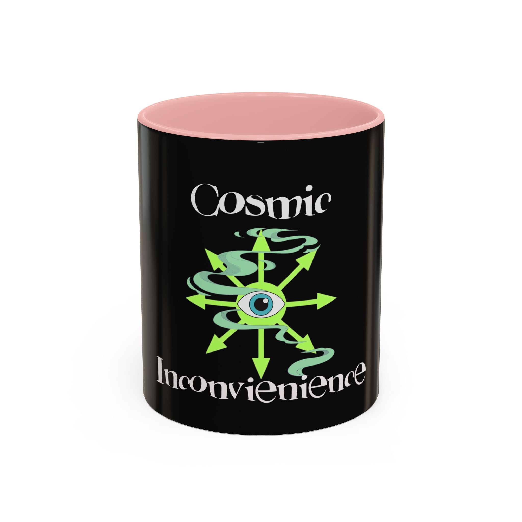 Cosmic Inconvenience Black Accent Coffee Mug — Mystical Eye Graphic (11/15oz)