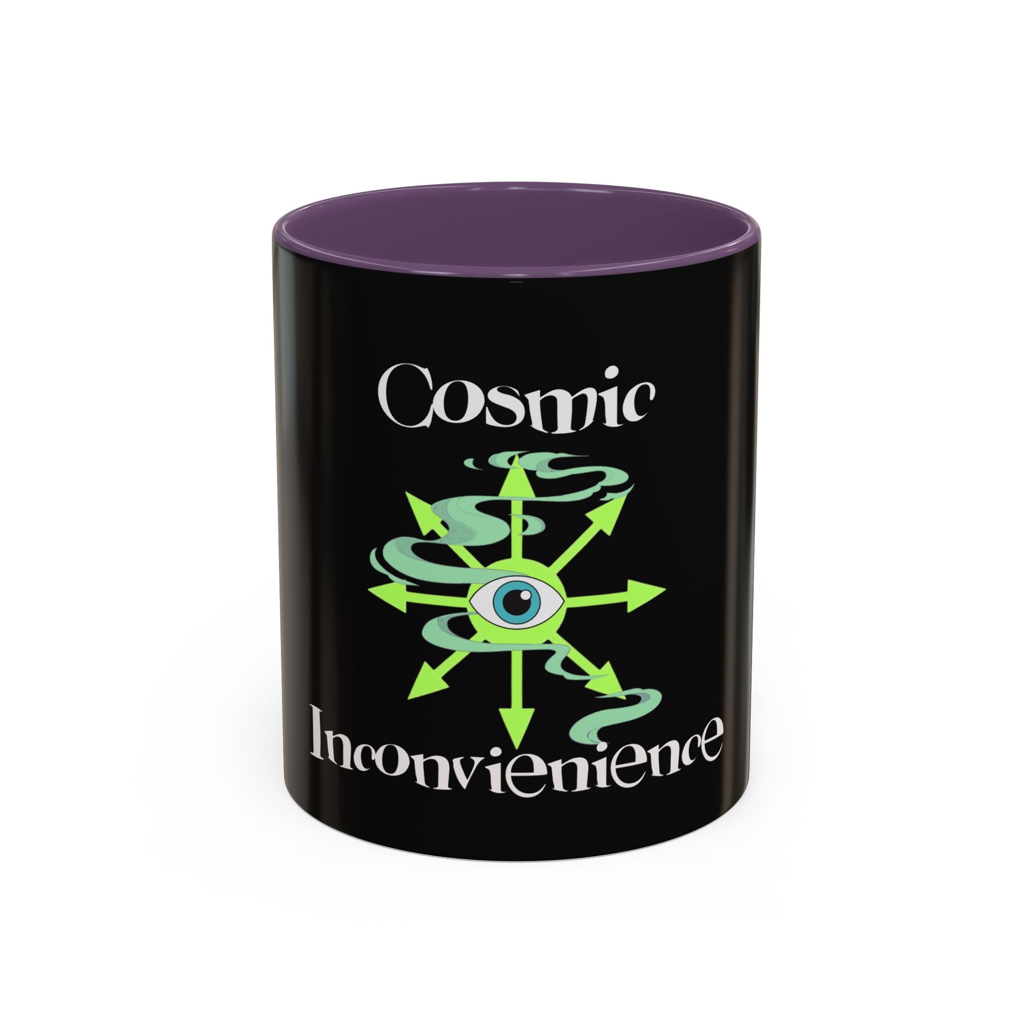 Cosmic Inconvenience Black Accent Coffee Mug — Mystical Eye Graphic (11/15oz)