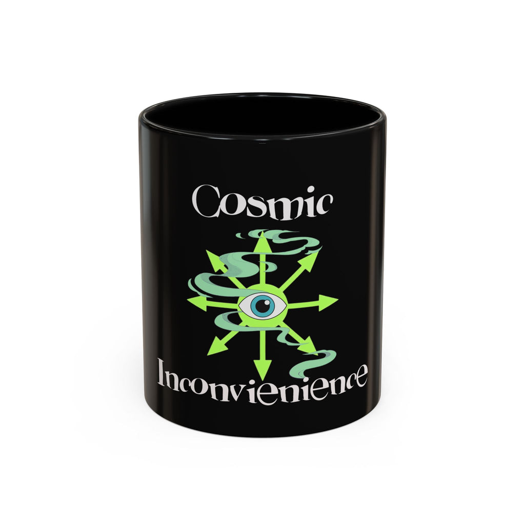 Cosmic Inconvenience Black Accent Coffee Mug — Mystical Eye Graphic (11/15oz)