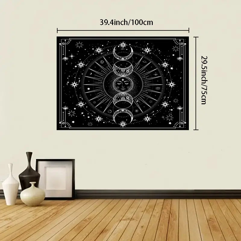Psychedelic Black and White Sun Moon Wall Tapestry
