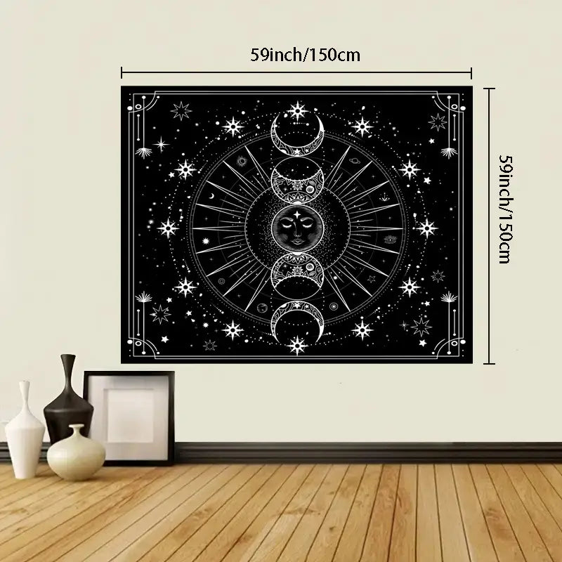 Psychedelic Black and White Sun Moon Wall Tapestry