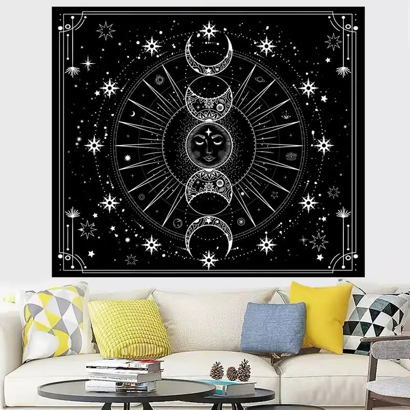 Psychedelic Black and White Sun Moon Wall Tapestry