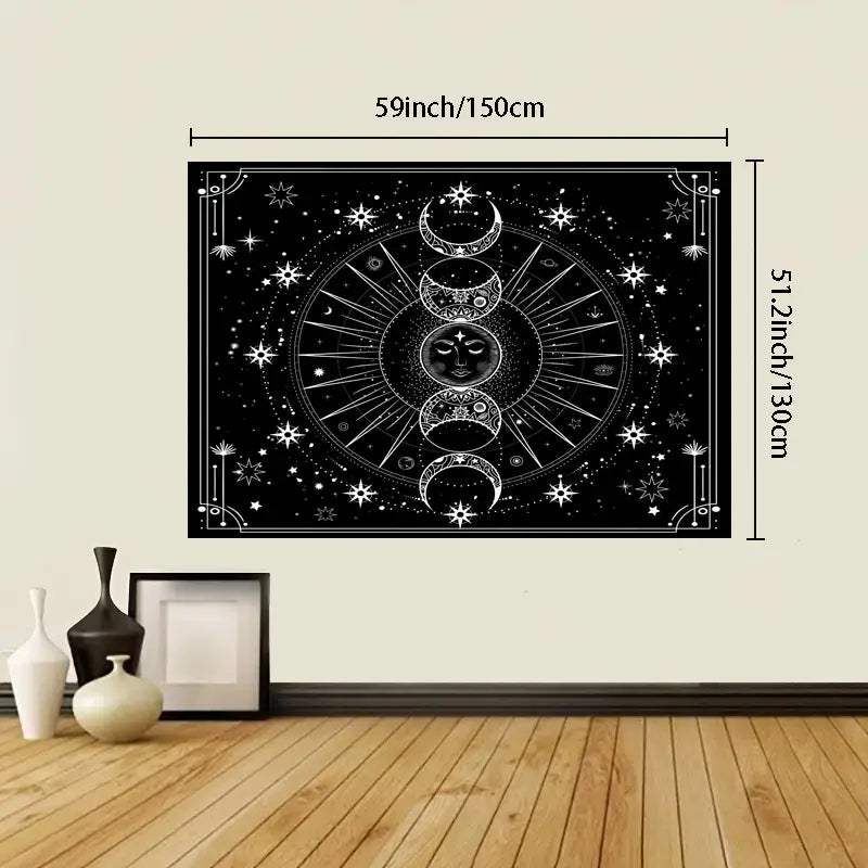 Psychedelic Black and White Sun Moon Wall Tapestry
